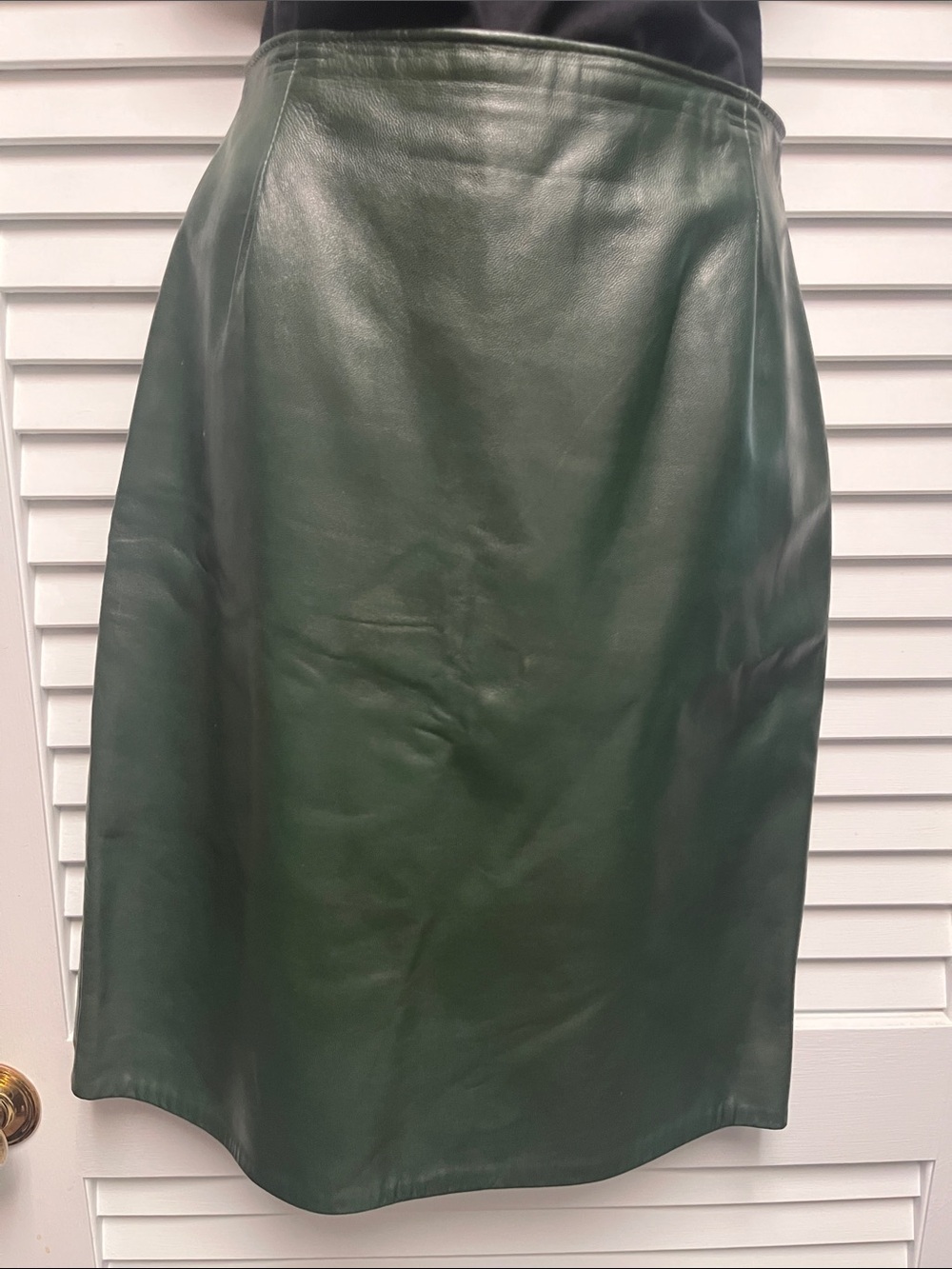 Vintage Dark Green genuine Leather Midi Skirt - Sleek A-Line